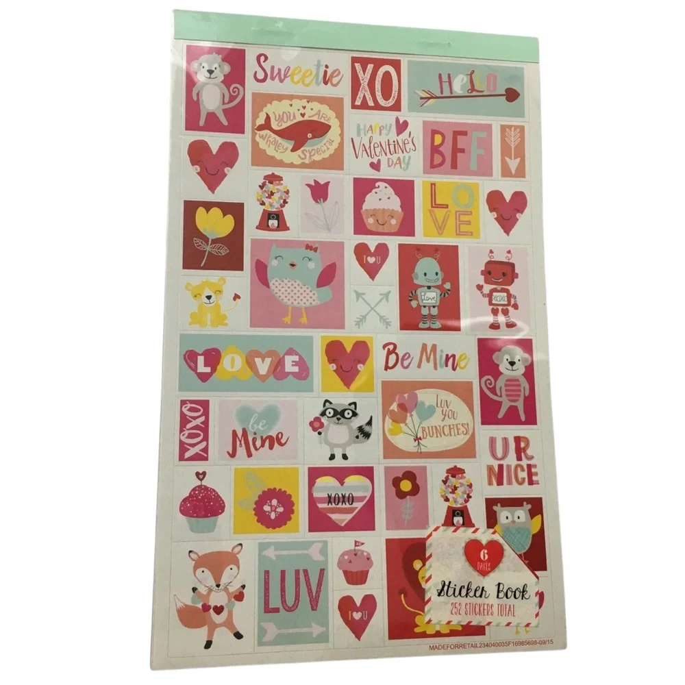 Valentine’s Stickers 2 Books 472+ Total Pandas Robot Foxes Scrapbooking Crafting